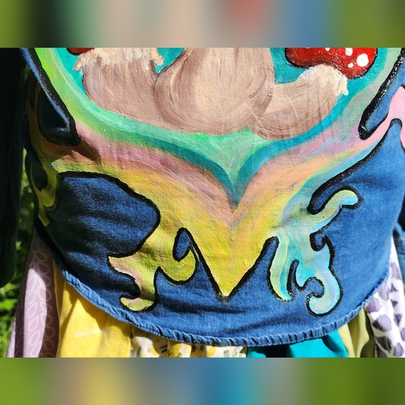 🍄🍄🍄 BONGO custom hand painted upcycled mushroom button down jacket - Picture 10 of 16